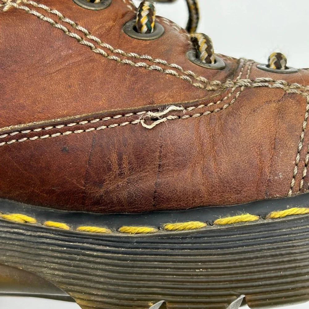 Dr Doc Martens Mens Leather Work Utility Boots US 7 Y2K Distressed Brown  8A07